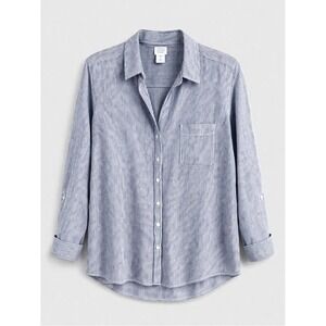 Sigrid Olsen Women 100% Linen Button Up Top XL Beachy Coastal Nautical Oversized